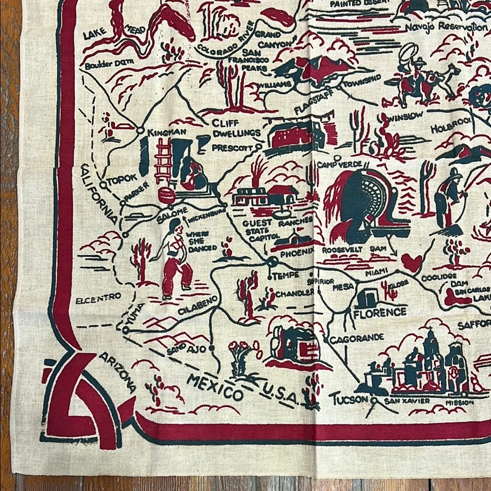 Arizona Vintage Red and Black Table Cloth beautiful for dining or wall hanging.